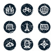 Travel web icons set 2, grunge circle buttons