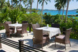 Table and chairs with a beautiful sea view . Thailand .