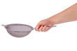 Metal colander in hand