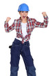 Cheering construction worker