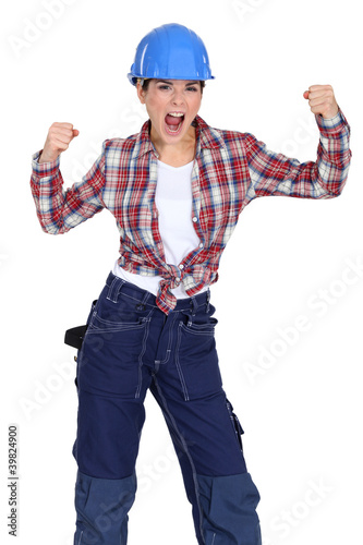 Photo: Cheering construction worker Cheering construction worker