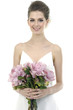 Border of beautiful bride holding pink flower