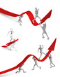 3d persons turning the arrow on the upside and man who going up