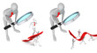 3d person watching how 3d persons turning arrow on the upside