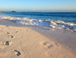 Footprints on the white sand. Playa Sirena. Cayo Largo. Cuba.