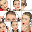 blonde woman listening music