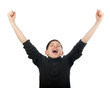 Happy teenage boy with hands in the air screaming in excitement
