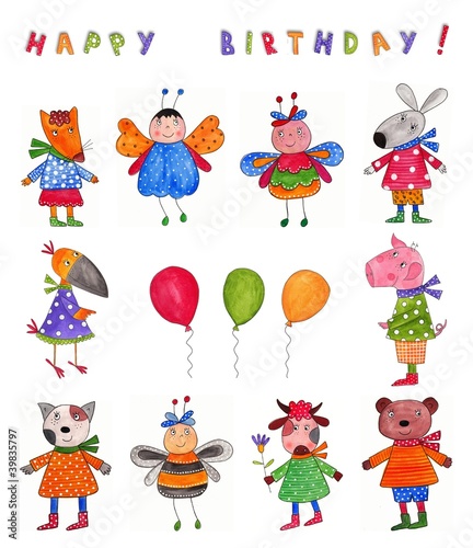Illustration: Happy Birthday. Greeting card Happy Birthday. Greeting card