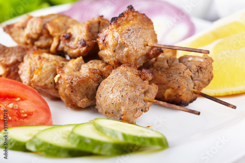 Photo: Pork shashlik with fresh vegetables Pork shashlik with fresh vegetables