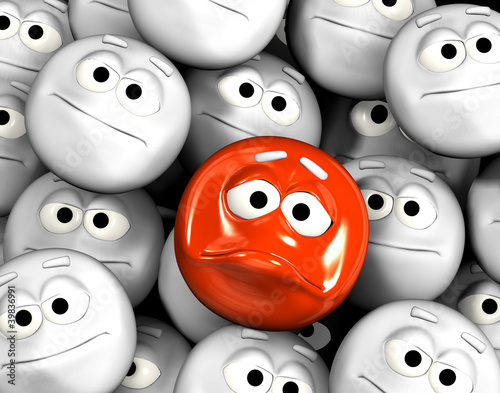 Illustration: Sad emoticon face among others Sad emoticon face among others