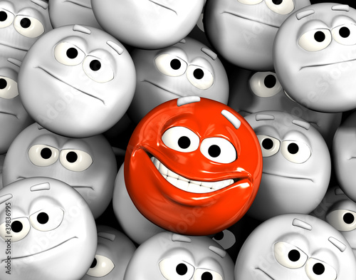Illustration: Happy laughing emoticon face among others Happy laughing emoticon face among others