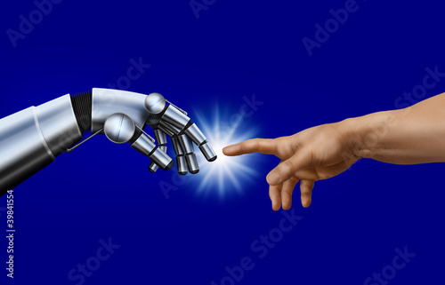 Photo: Michelangelo: Creation of Adam. Robot Hand. Michelangelo: Creation of Adam. Robot Hand.