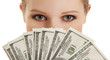 face of  beautiful young woman and the money- dollars