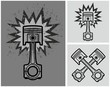 Exploding car engine piston. Vector illustration.
