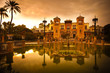 Mudejar Pavilion and pond at sunset. Sevilla, Spain