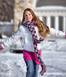 Girl Running in  winter