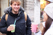 Friends in city drinking bubble tea