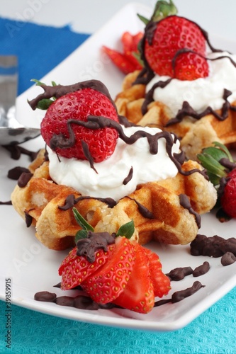 Photo: Strawberry waffles with cream Strawberry waffles with cream