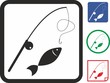 Fishing spinning equipment and fish vector icon