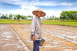 Local farmer sowing rice, Lombok