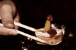 Eating in the japanese restaurant on the dark