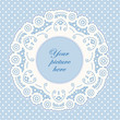 Vintage Lace Doily Frame, Pastel Blue Polka Dot Background