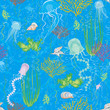 Vector: Seamless pattern with jellyfishes swimming underwater Seamless pattern with jellyfishes swimming underwater