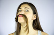 funny girl making mustache of her hair