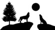 Silhouette Heulende Wölfe Landschaft Tiere Wald