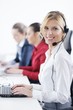 business woman group with headphones