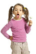 Girl with a lollipop, isolated on white background
