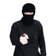 man in a mask with a knife on a white background
