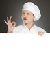 Young female chef with banner