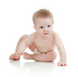 Cute baby sitting on the floor, isolated over white