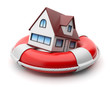 House in lifebuoy. Property insurance concept. Isolated on white