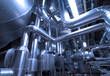 Industrial zone, Steel pipelines and cables in blue tones