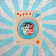 Concept of a colorful washing machine with a retro background