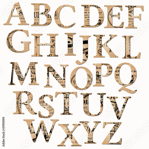 Vector: Vintage Alphabet based on Old Newspaper and Notes - in vector Vintage Alphabet based on Old Newspaper and Notes - in vector