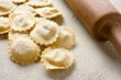 Uncooked homemade ravioli