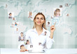 Business person against technology background