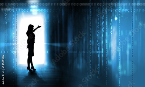 Illustration: Silouhette against digital background Silouhette against digital background