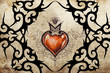 Tattoo art design, tribal with red heart