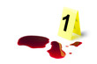 Photo: evidence with blood splatter isolated on white evidence with blood splatter isolated on white