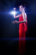 Girl red dress with knife