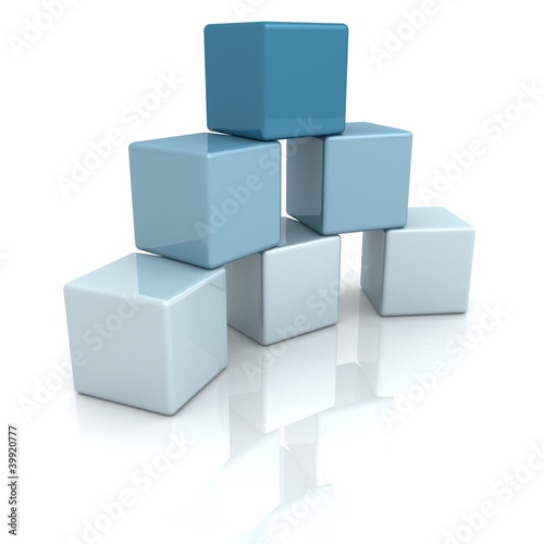 Illustration: Blue building blocks or cubes on white background Blue building blocks or cubes on white background