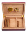 Opened humidor with cigars isolated on white background