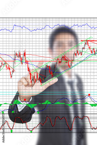 Photo: Businessman pushing finance graph for trade stock market. Businessman pushing finance graph for trade stock market.