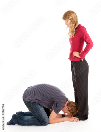 Photo: young man and woman, he kneeling before she young man and woman, he kneeling before she