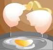 Heart shaped egg on steel pan with love symbol background