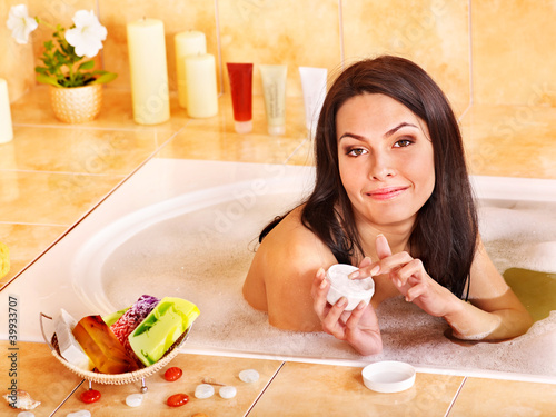 Photo: Woman take bubble bath. Woman take bubble bath.